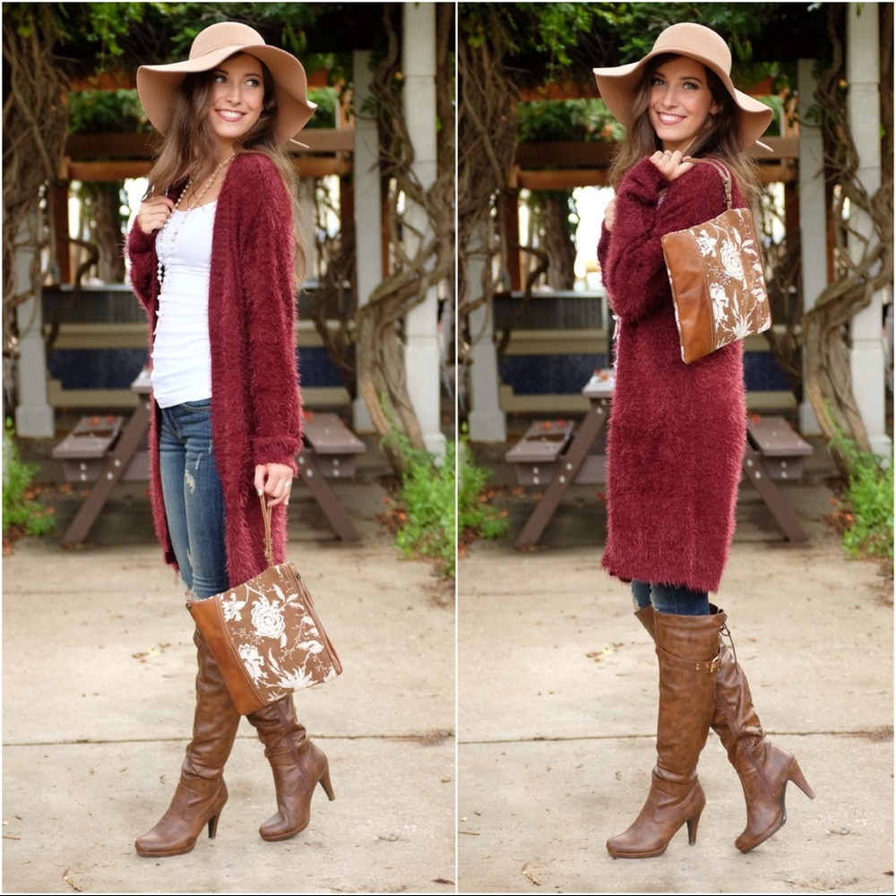 Wine Fuzzy Open Front Cardigan - image 1